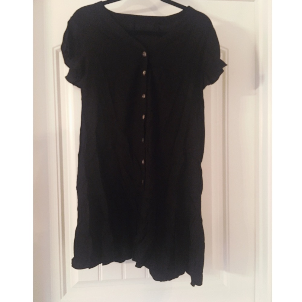 Black V-Neck Button Down Dress